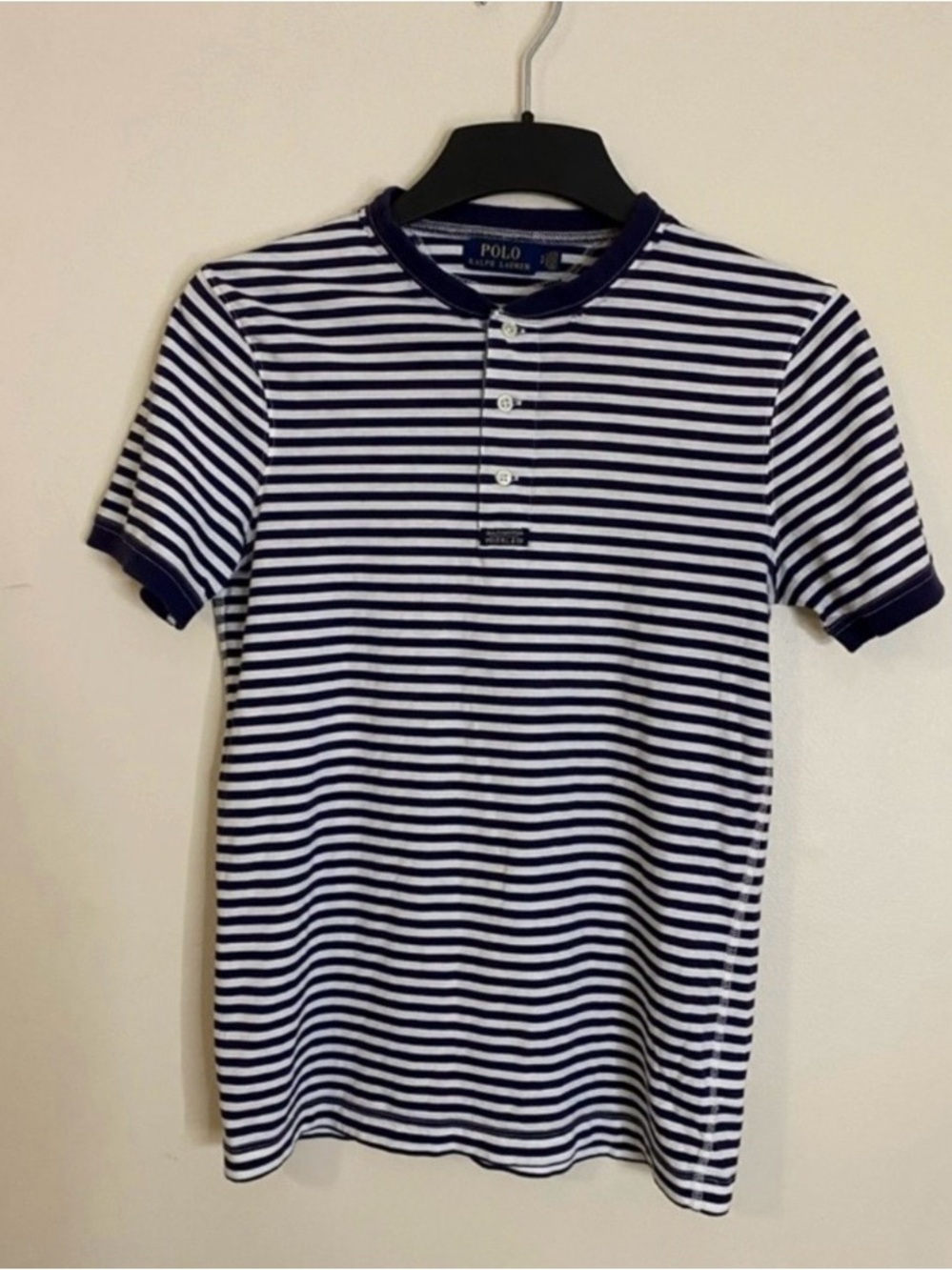 Polo by Ralph Lauren Navy & White Striped Henley Polo Shirt